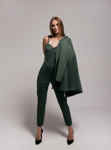 Forest Green Wool Flannel Jumpsuit with Blazer
