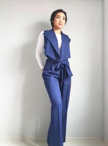 Royal Blue Wide Pants And Asymmetrical Vest Suit