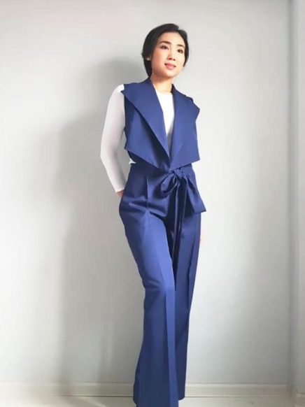 Royal Blue Wide Pants And Asymmetrical Vest Suit