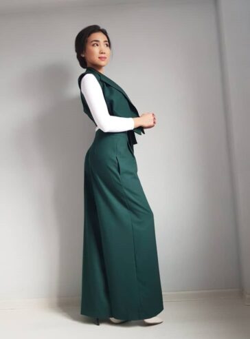 Emerald Green Wide Pants And Asymmetrical Vest Suit