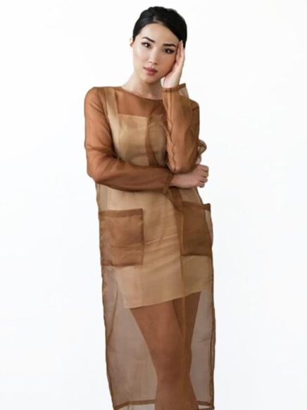 Sheer Silk Organza Dress Set Russet