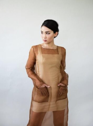 Sheer Silk Organza Dress Set Russet